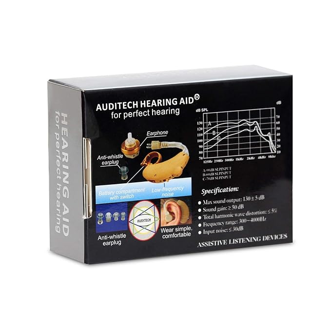 AUDITECH ' Silver ' With 6 Batteries Hearing Amplifier For Ear/Sound Enhancement Amplifier Behind The Ear Hearing Aid With Volume Control