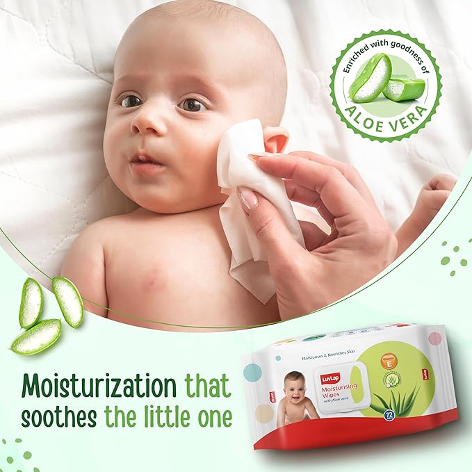 LuvLap Baby Moisturising Wipes with Aloe Vera,72 Wipes/pack, with lid