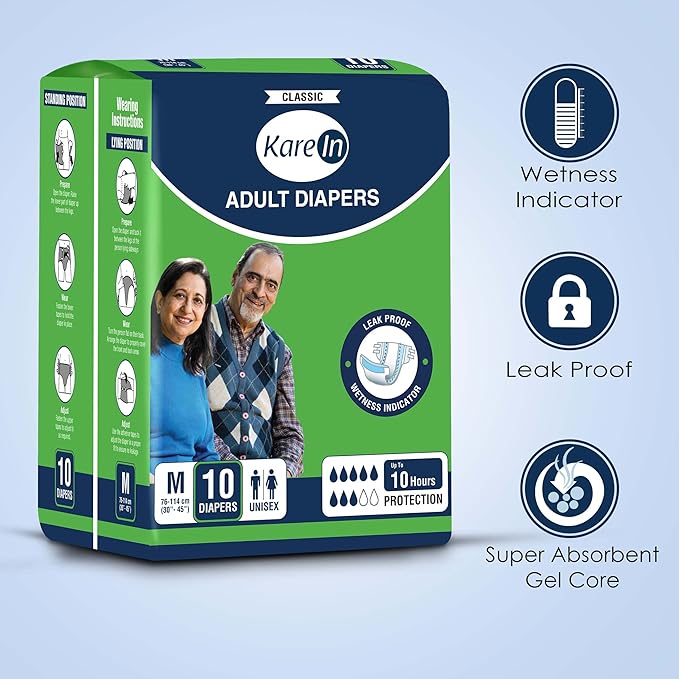 KareIn Classic Adult Diapers, Medium, Waist Size 76-114 Cm (30