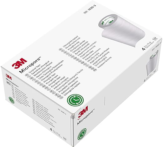 3M Micropore Medical adhesive tape for dressing and bandage for home, clinic and hospital use (3 inch X 4 rolls)