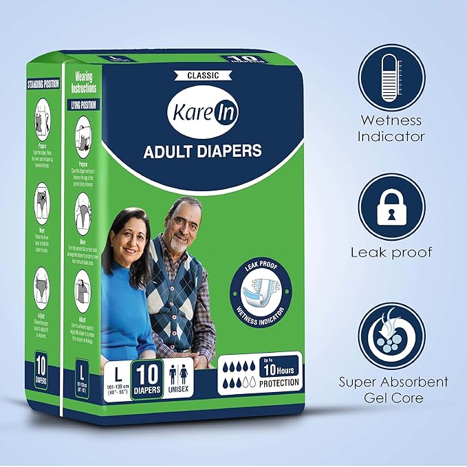 KareIn Classic Adult Diapers, Large, Waist Size 101-139 Cm (40