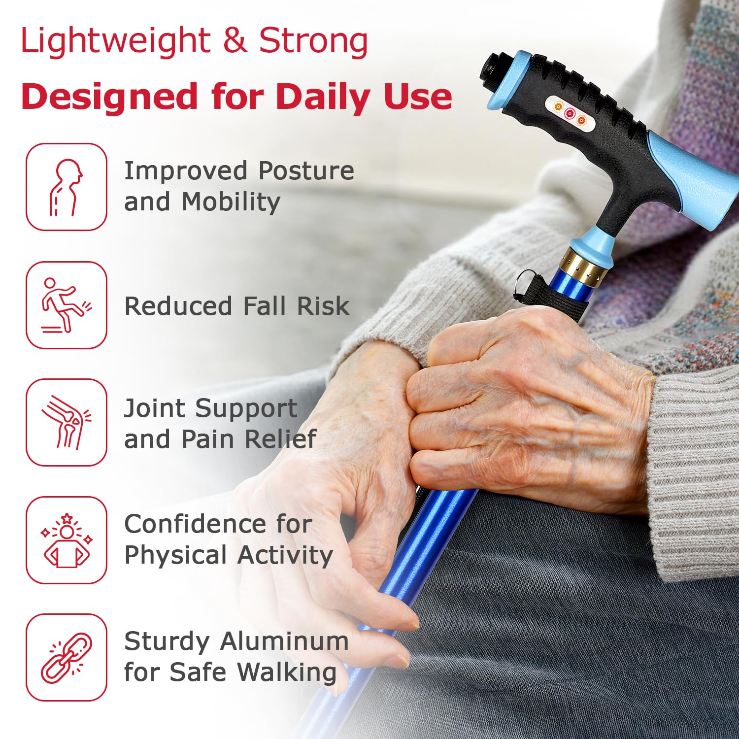 Antara AGEasy Lumina Unibase Walking Stick with Built-in LED Torch for Old People