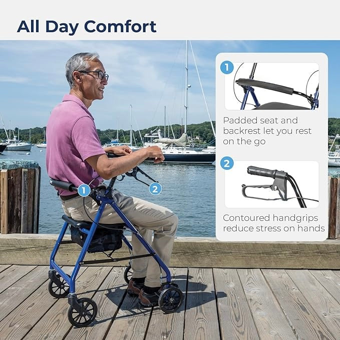 AUDITECH Rollator Walker with 4 wheels, brakes and seat for elderly and physically disabled people