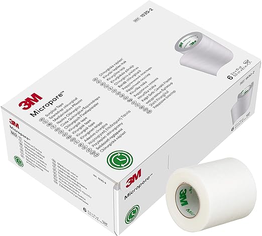3M Micropore Medical adhesive tape for dressing and bandage for home, clinic and hospital use (2 inch X 6 rolls)