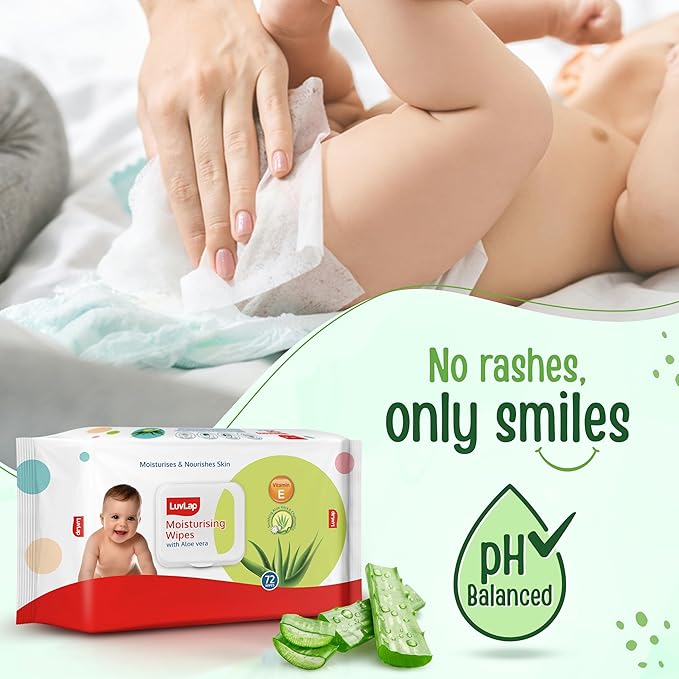 LuvLap Baby Moisturising Wipes with Aloe Vera,72 Wipes/pack, with lid