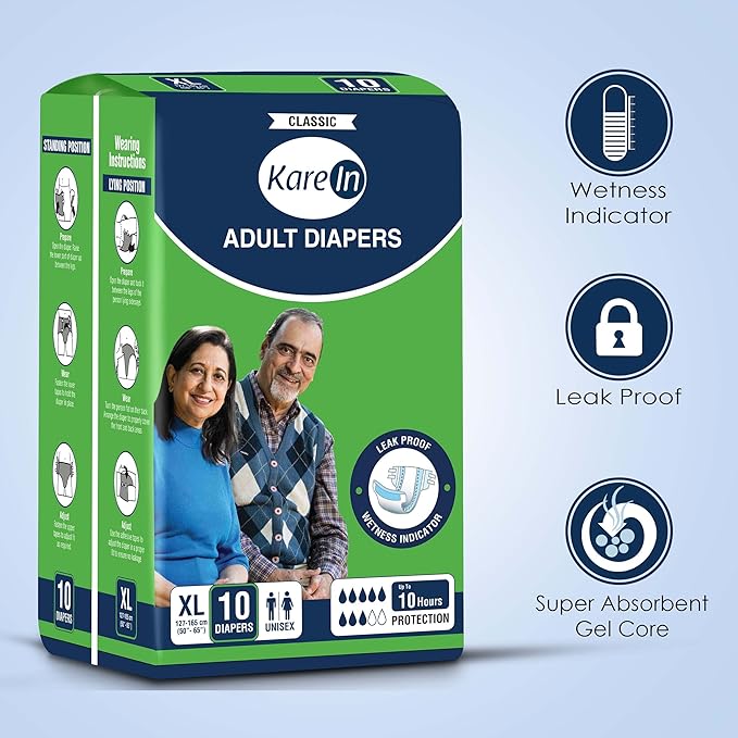 KareIn Classic Adult Diapers, Extra Large, Waist Size 127-165 Cm (50