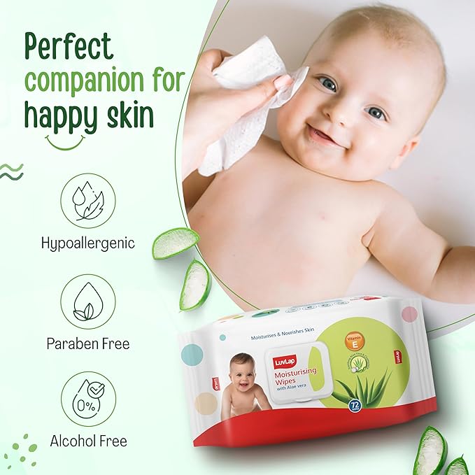 LuvLap Baby Moisturising Wipes with Aloe Vera,72 Wipes/pack, with lid