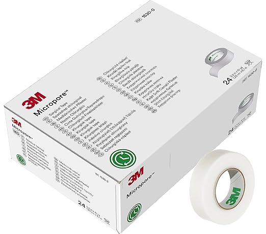 3M Micropore Medical adhesive tape for dressing and bandage for home, clinic and hospital use (1/2 inch X 24 rolls)