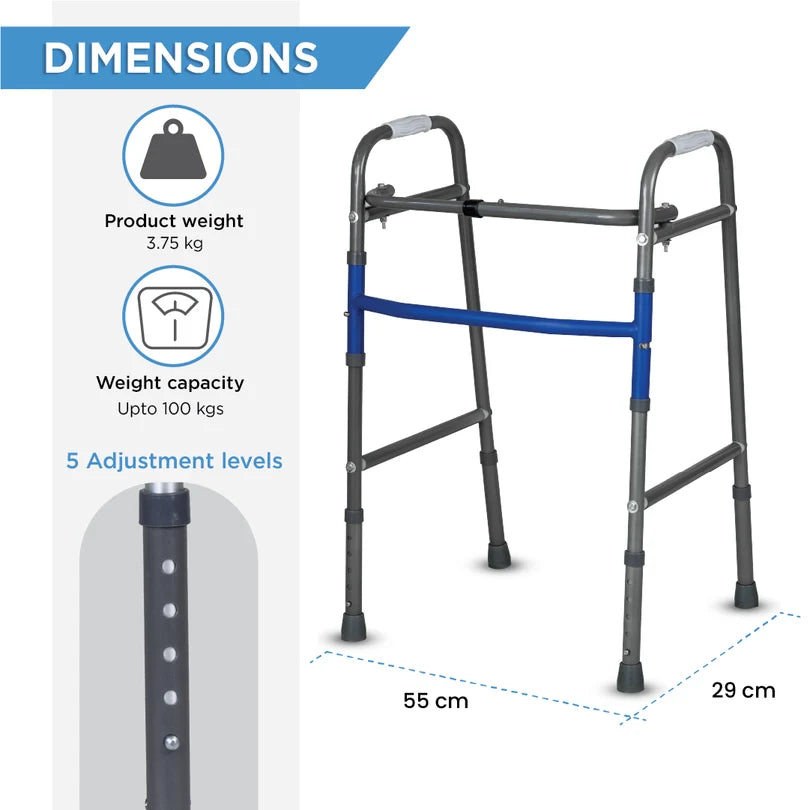 Vissco Medipedic Double Bar Walker with Push-Clip Folding