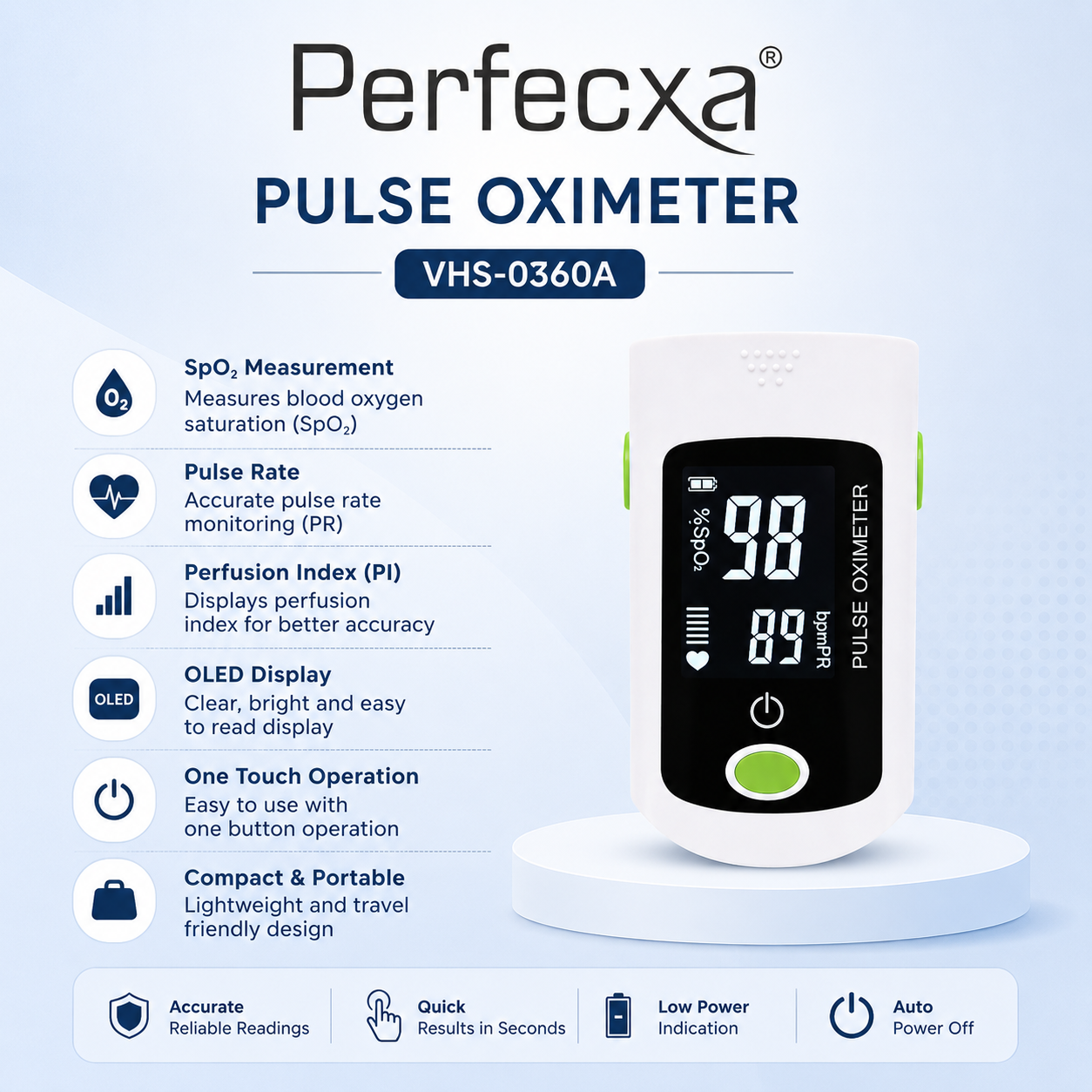 Perfecxa VHS-0360A fingertip Pulse Oximeter