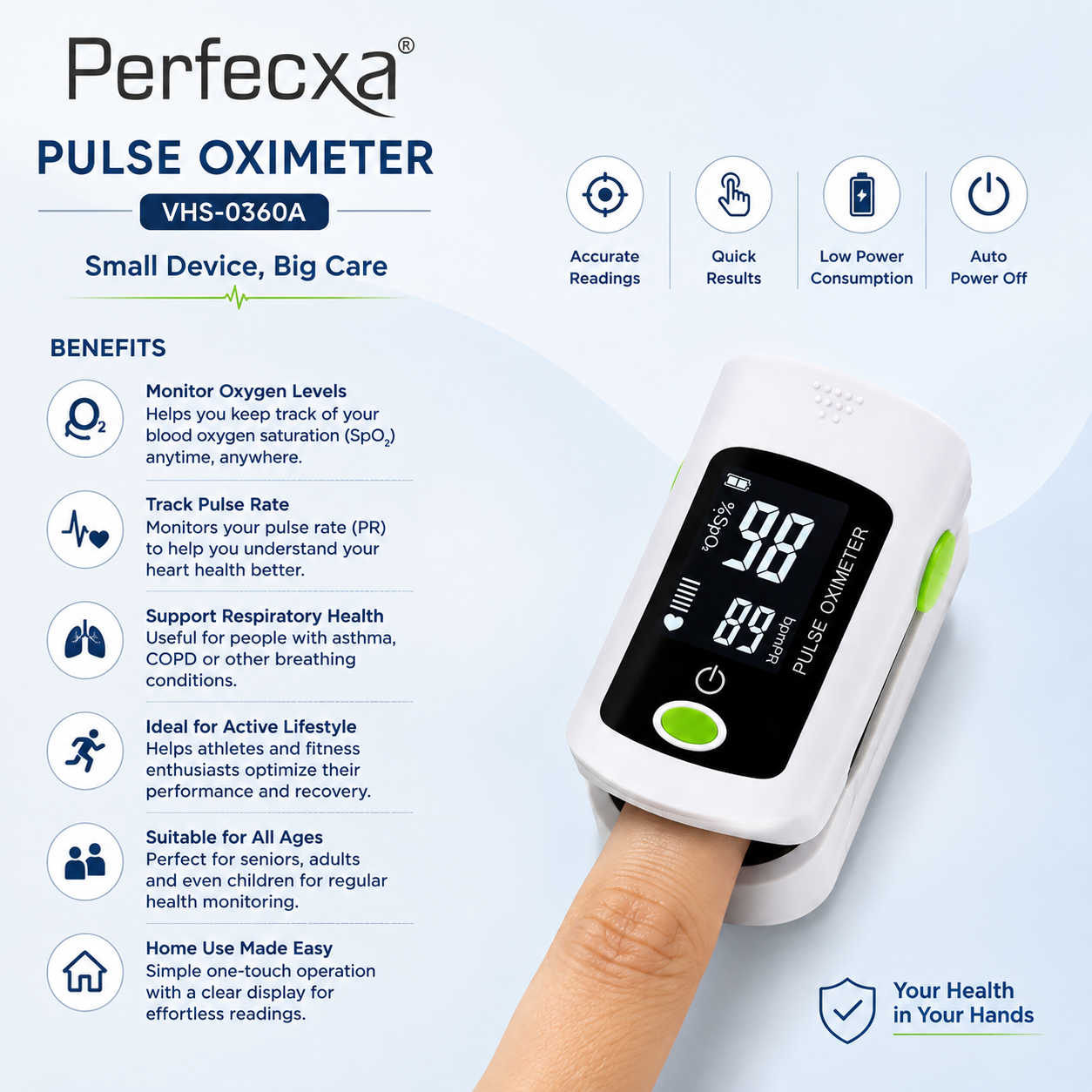 Perfecxa VHS-0360A fingertip Pulse Oximeter