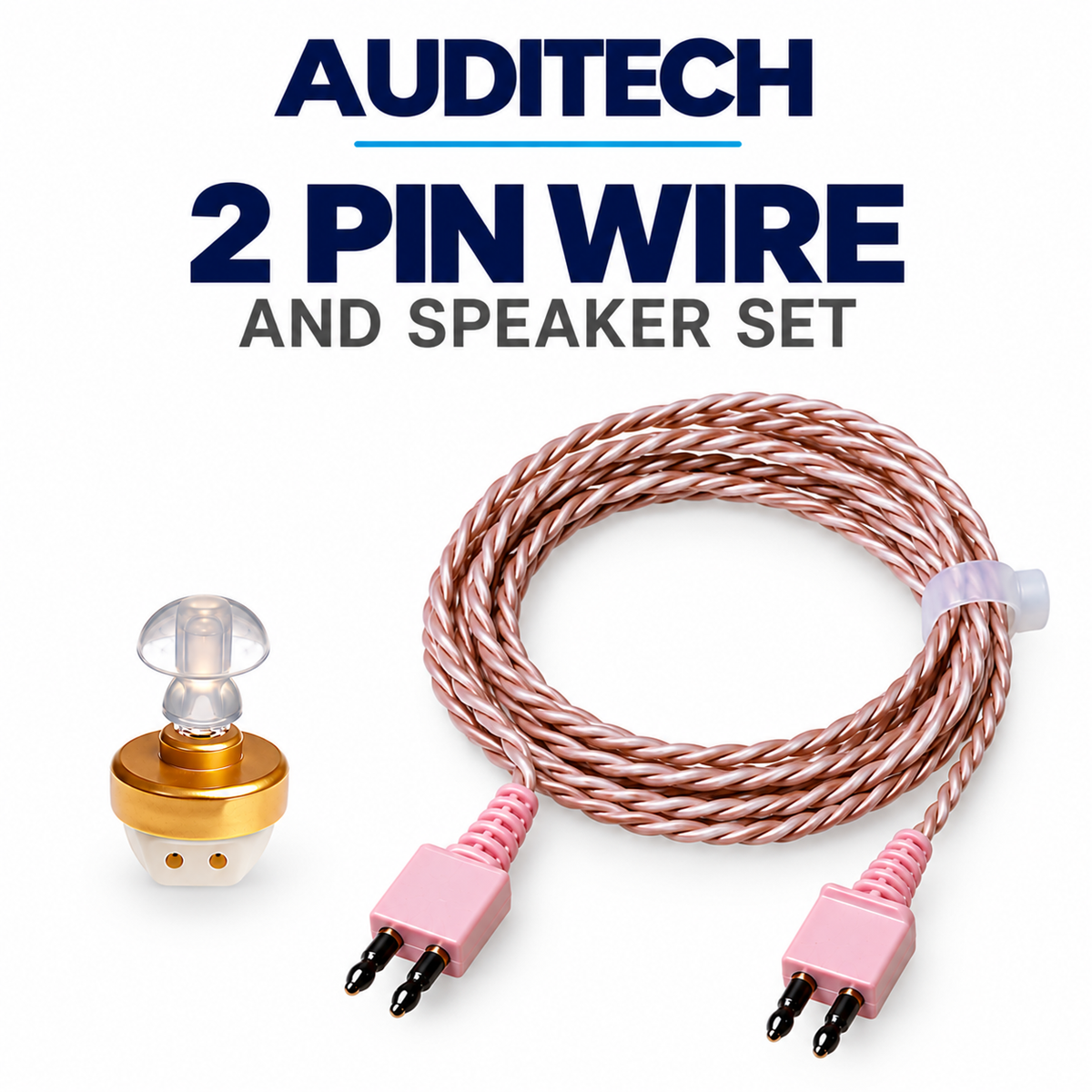 AUDITECH 2 Pin Hearing Aid wire and speaker for pocket model hearing aids (spare parts kit)