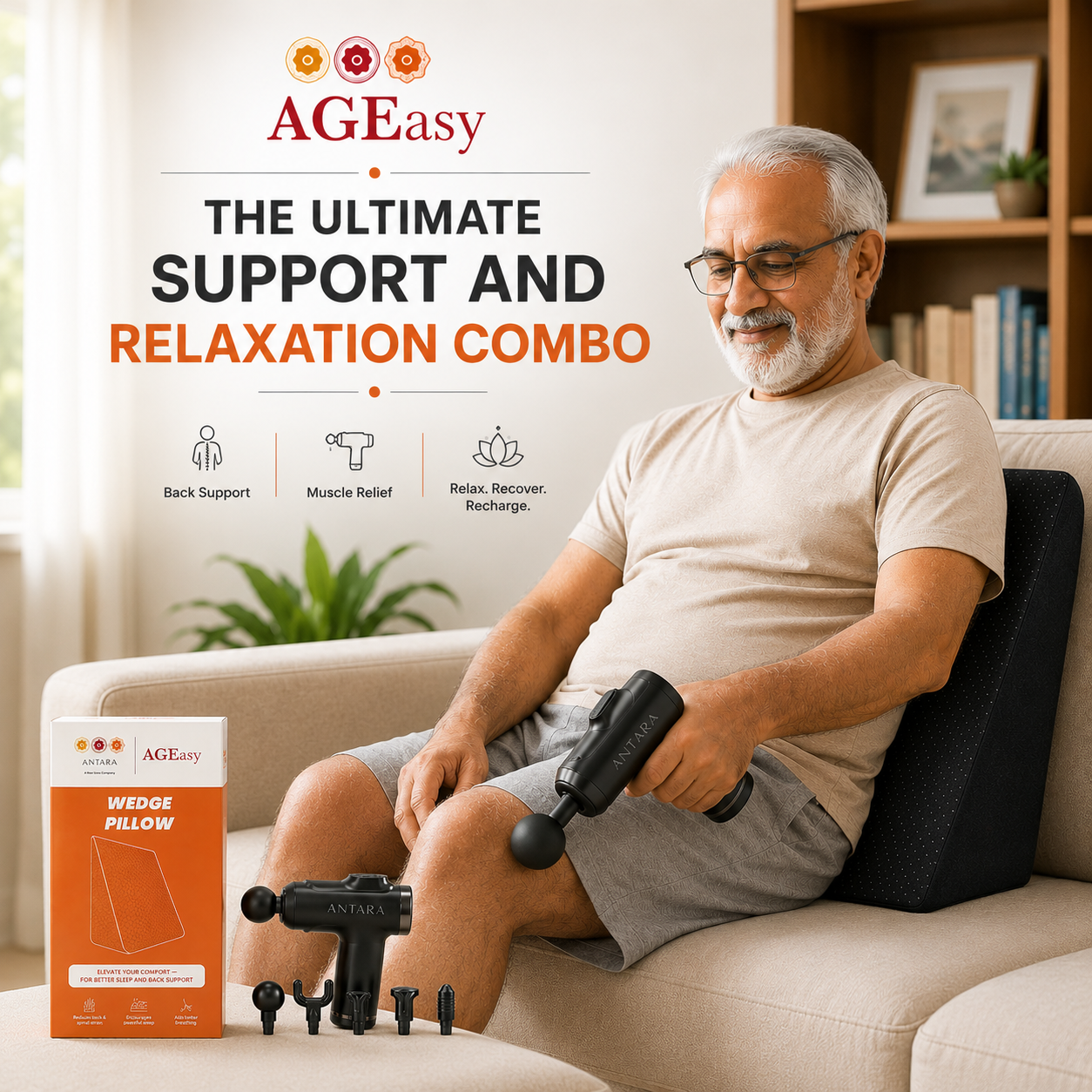 AGEasy Wedge pillow and Massage gun Combo for back pain relief