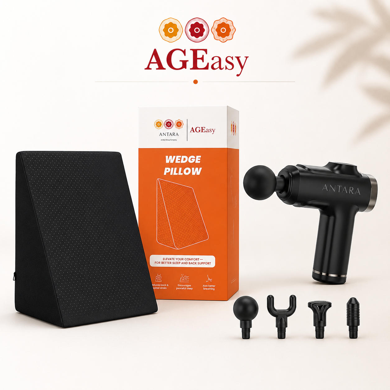 AGEasy Wedge pillow and Massage gun Combo for back pain relief