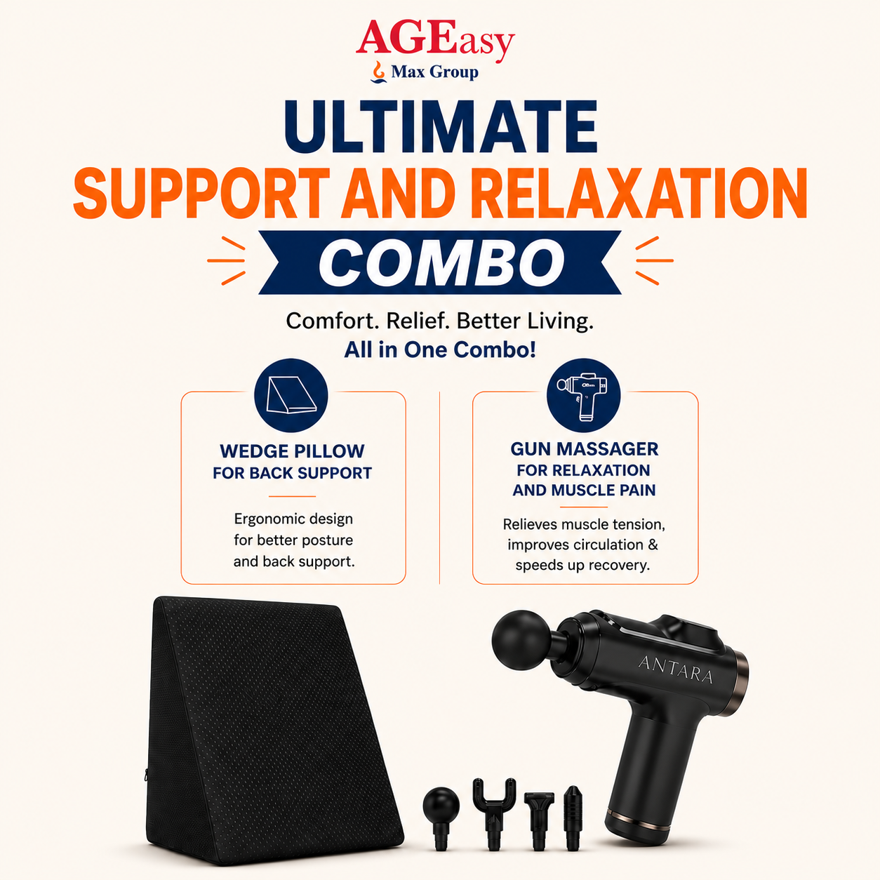 AGEasy Wedge pillow and Massage gun Combo for back pain relief