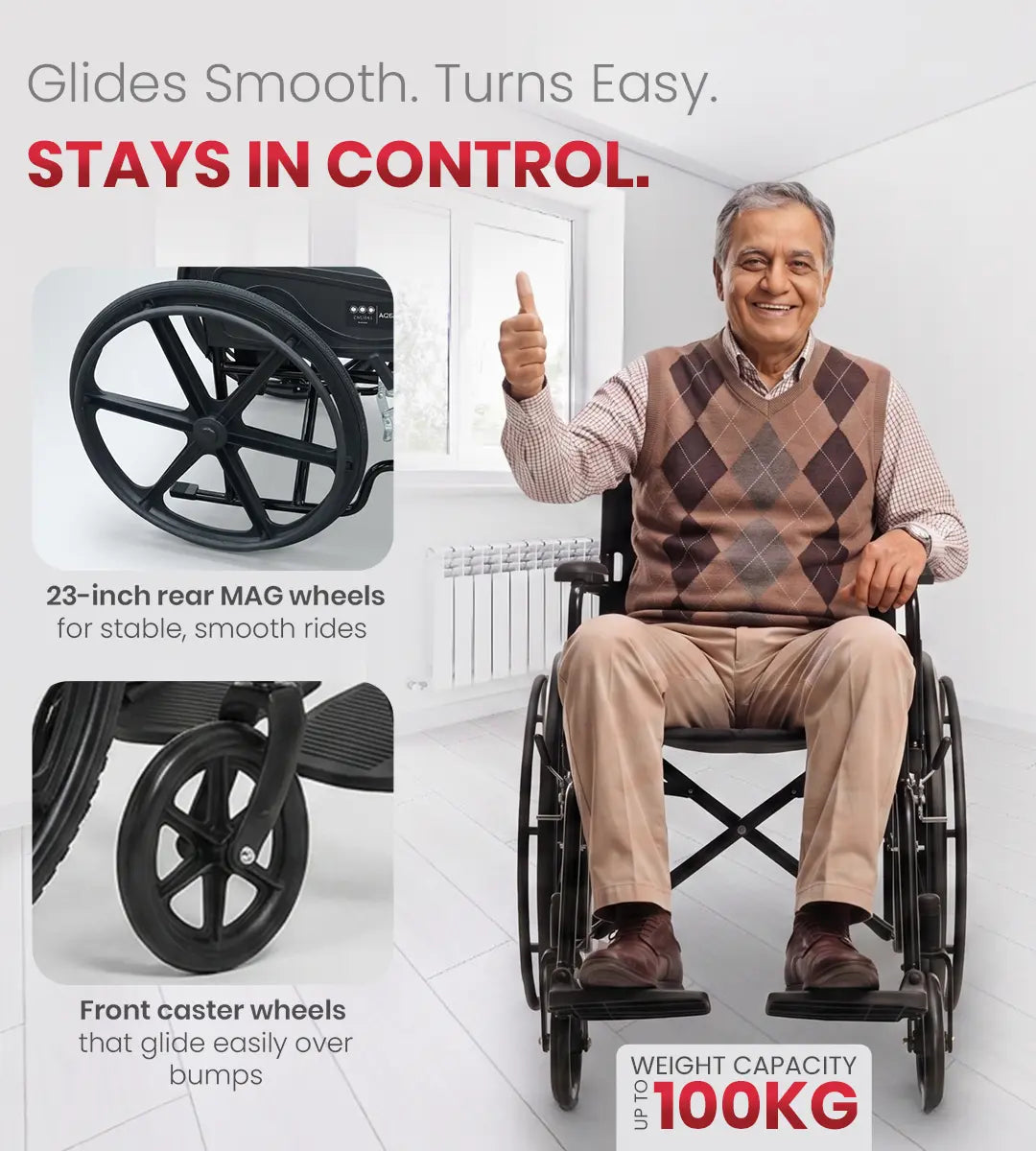 AGEasy WheelAssist Lite Foldable Wheelchair (Black)