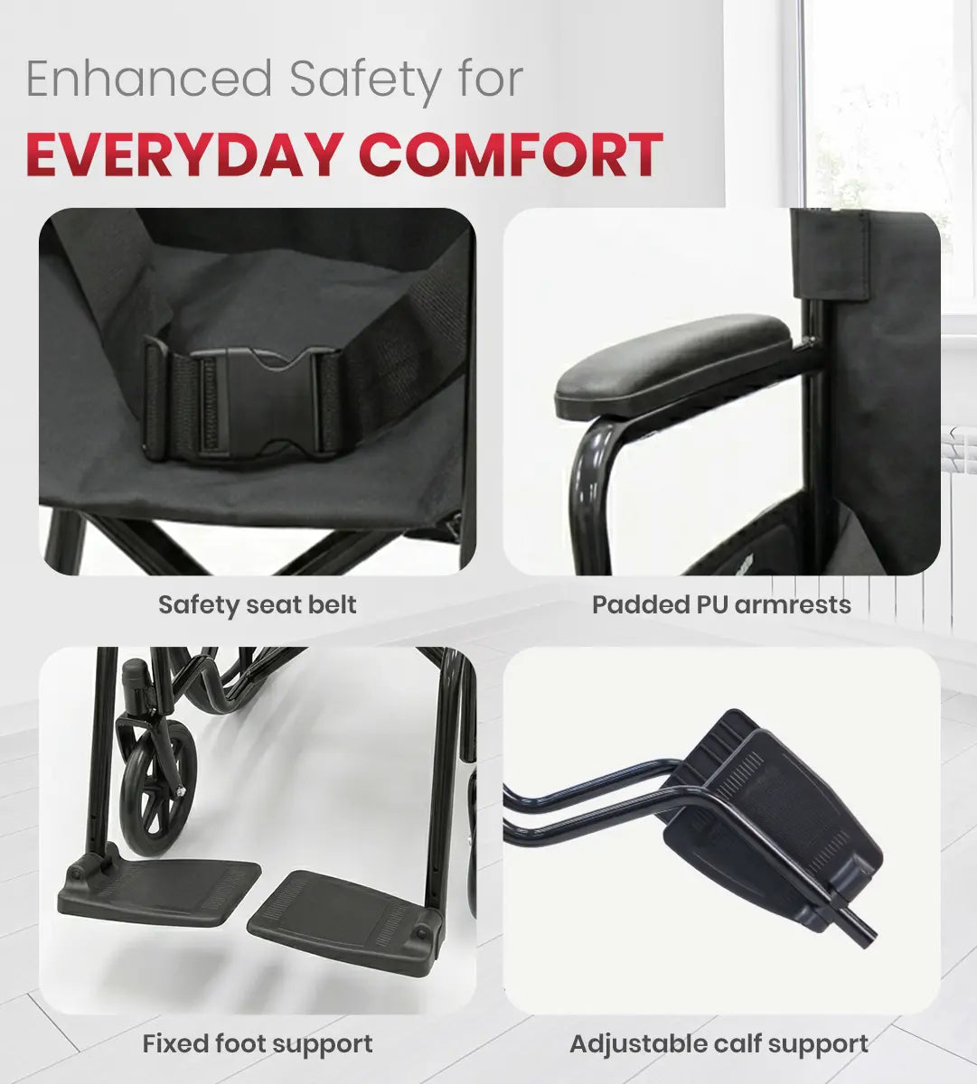 AGEasy WheelAssist Lite Foldable Wheelchair (Black)