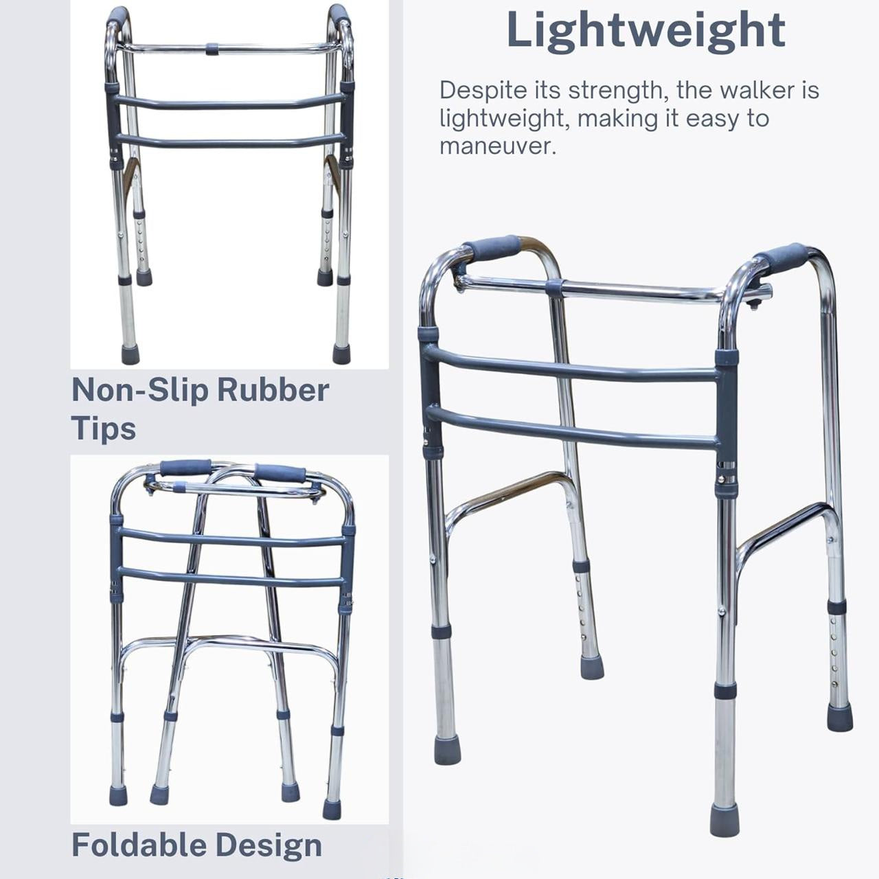 AUDITECH chrome finish foldable walker for adults (reciprocal movement)
