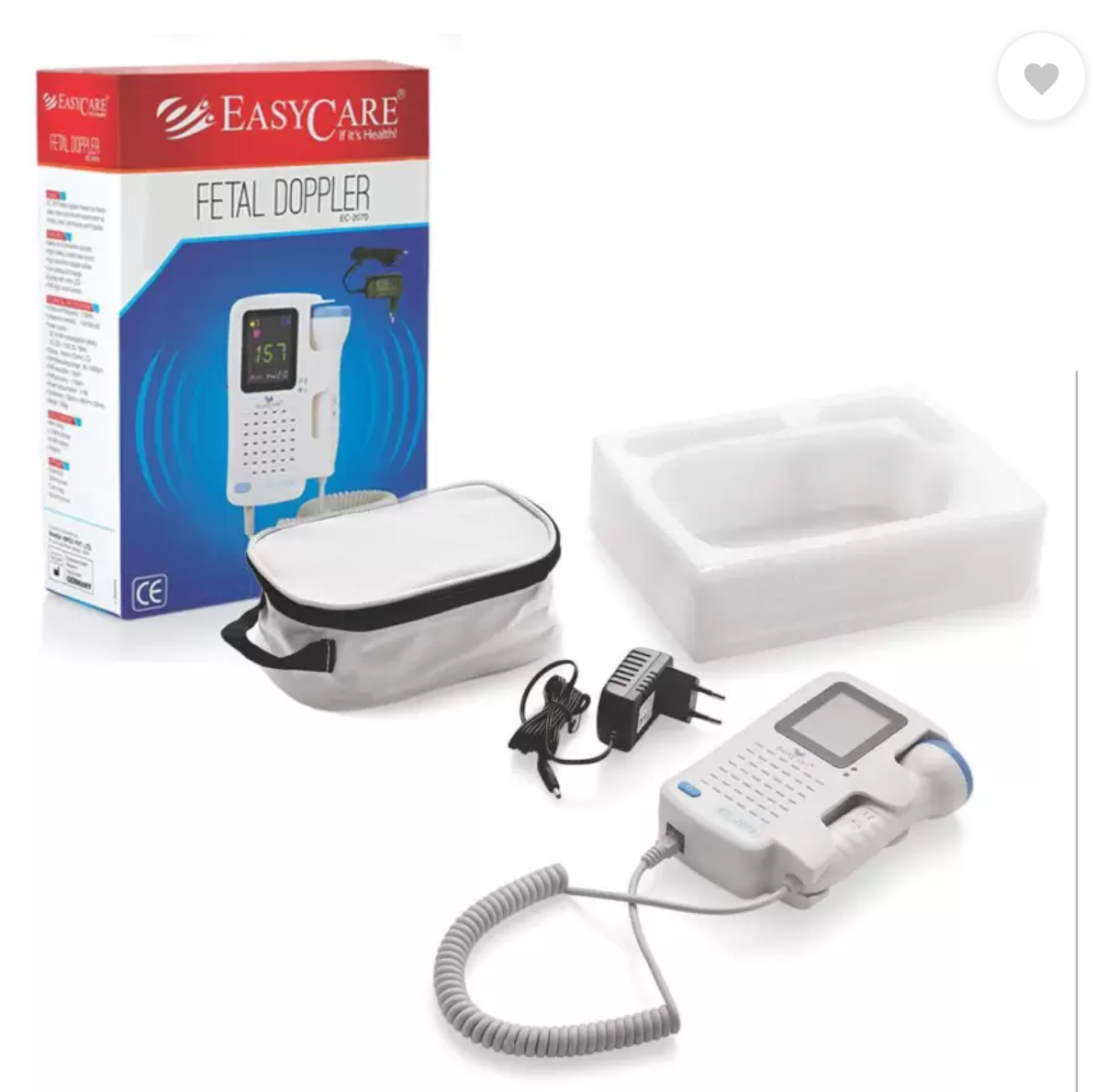 EASYCARE (EC2070) Fetal Doppler for Mothers & Doctors | Fetal Heart Rate Monitor with power adapter for clinic and professional use