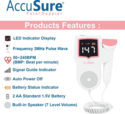 AccuSure Fetal Doppler FD-01 for Mothers Fetal Heart Rate Monitor