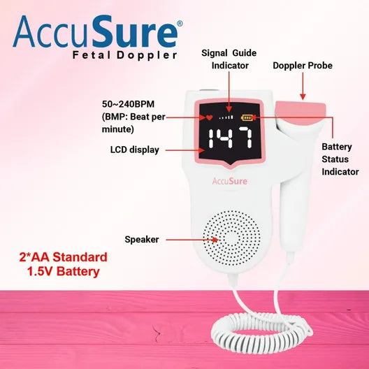 AccuSure Fetal Doppler FD-01 for Mothers Fetal Heart Rate Monitor