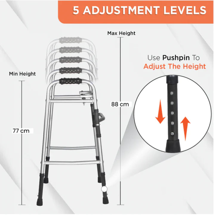 VISSCO Dura Lite foldable walker with aluminium anti rust body for elderly people and physiotherapy exercise.