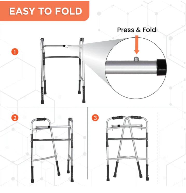 VISSCO Dura Lite foldable walker with aluminium anti rust body for elderly people and physiotherapy exercise.
