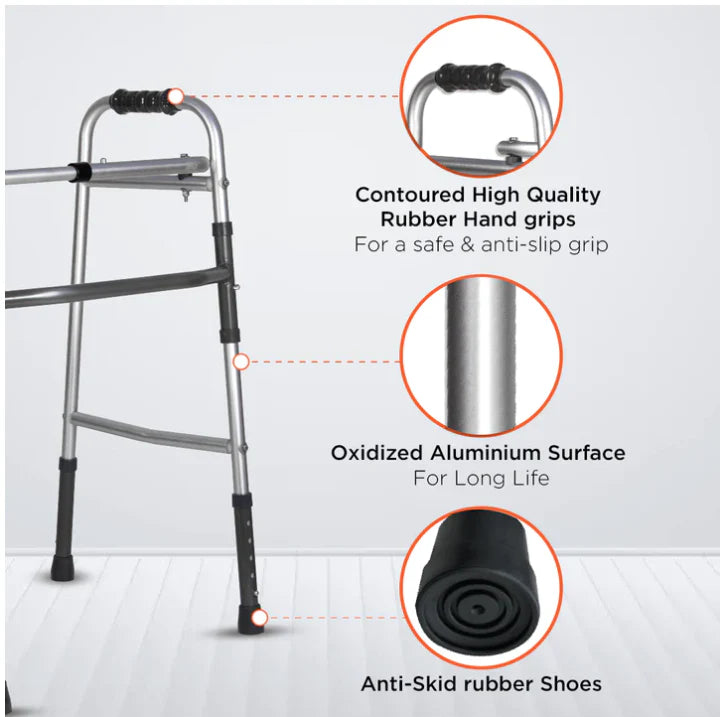 VISSCO Dura Lite foldable walker with aluminium anti rust body for elderly people and physiotherapy exercise.
