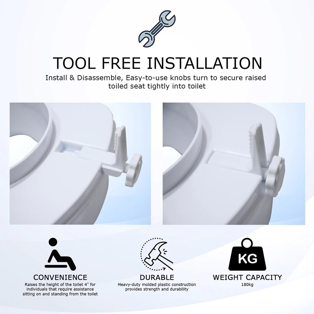 EasyCare Toilet seat height raiser with safe locks for western commode ideal for elderly and injured people.