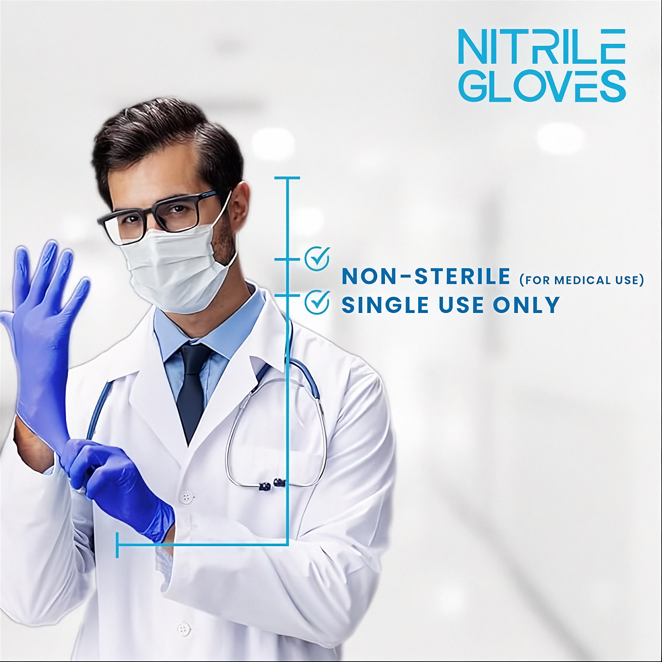 Romsons Blue Nitrile Medical Examination Hand Gloves - Medium (100 Pieces per box)
