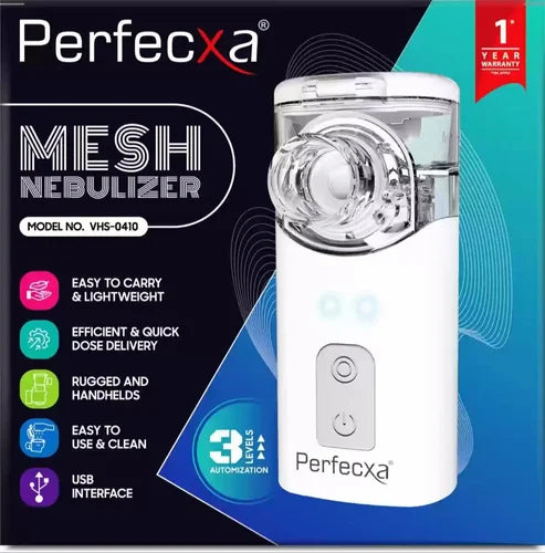 Perfecxa Handy Mesh Nebulizer Portable Atomizer Device USB or Battery Operated Machine for Children & Adults (With 3 Level Atomization) 1 Year Warranty