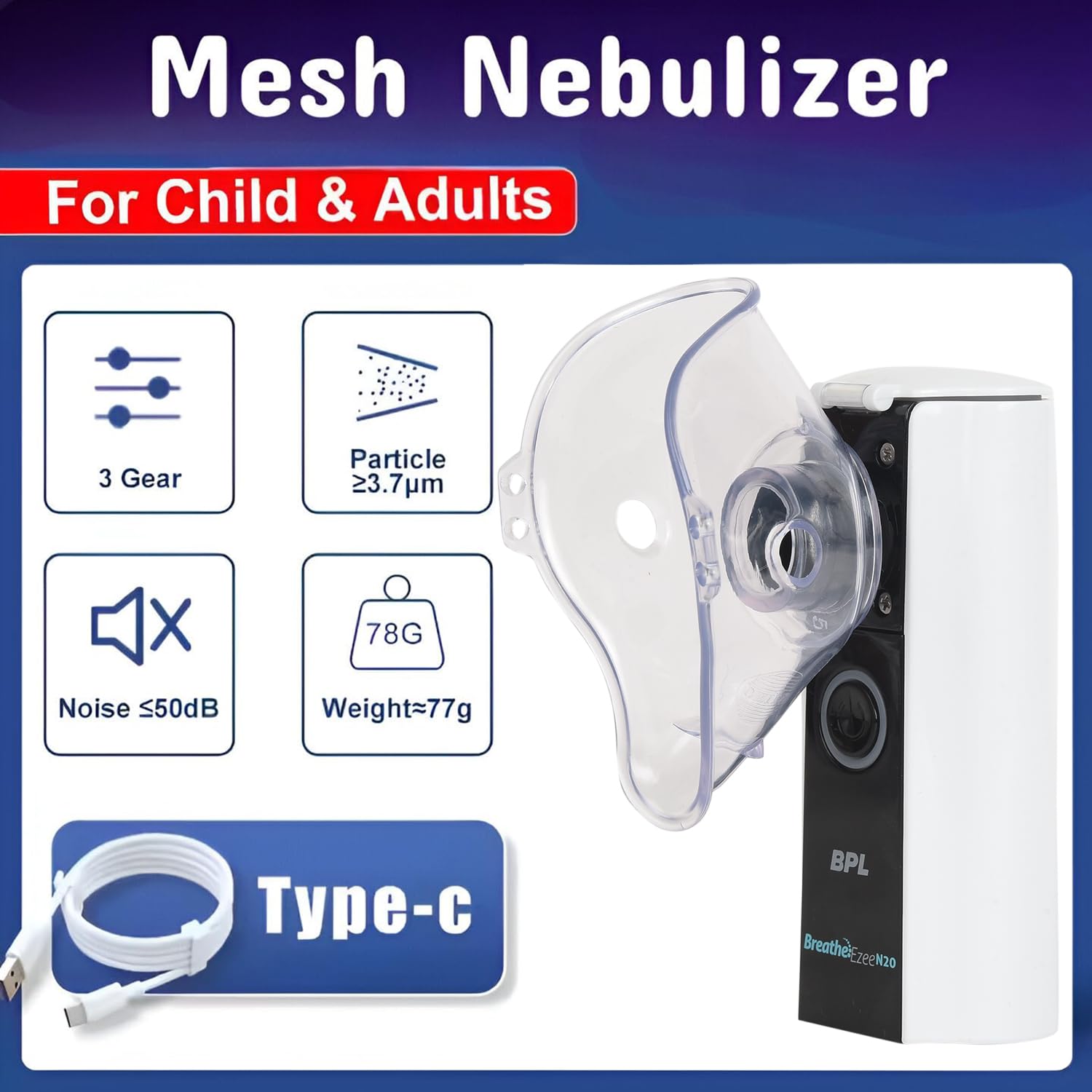 BPL Medical Technologies Breath Ezee N20 Handheld Mesh Nebuliser Machine