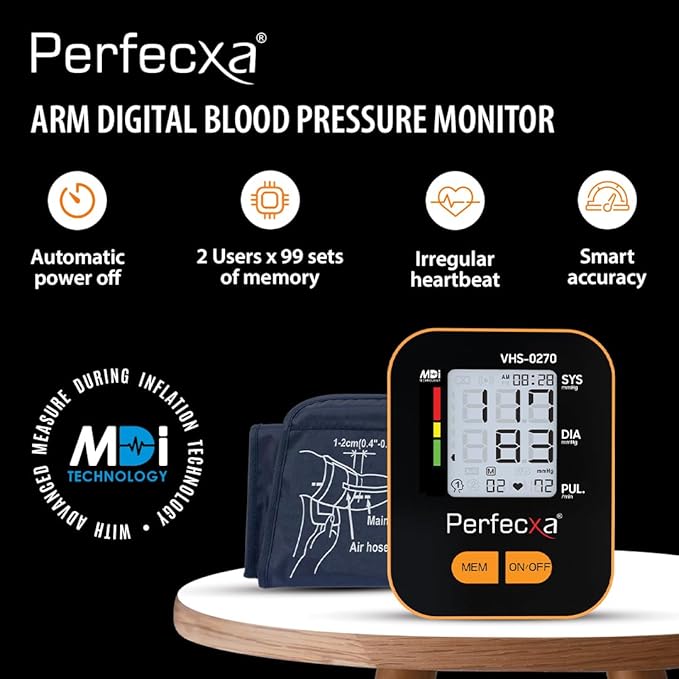 Perfecxa Digital Blood Pressure Machine, MDI - Measure During Inflation with No Sound and No Vibration (Result in 20-30 Seconds) Comes with 2 year Warranty