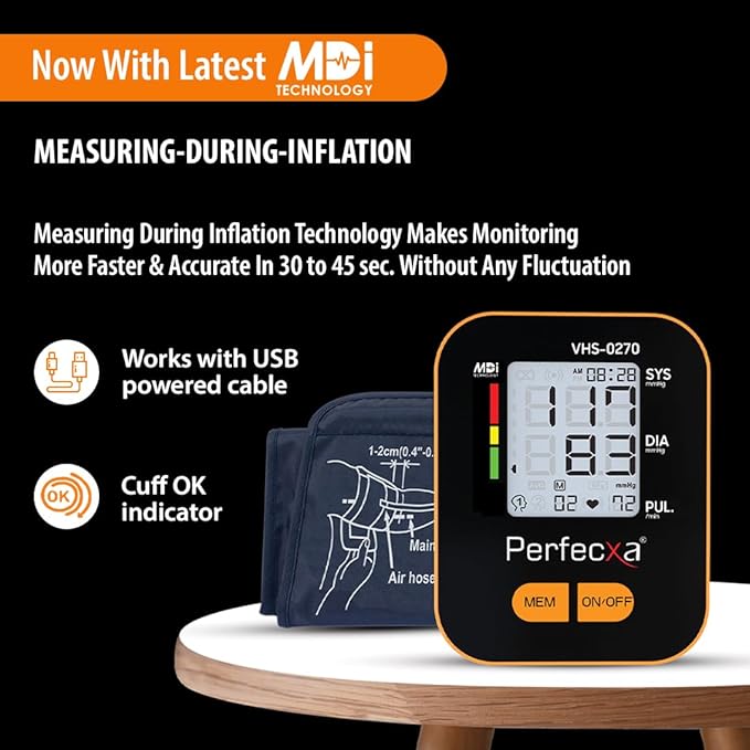 Perfecxa Digital Blood Pressure Machine, MDI - Measure During Inflation with No Sound and No Vibration (Result in 20-30 Seconds) Comes with 2 year Warranty