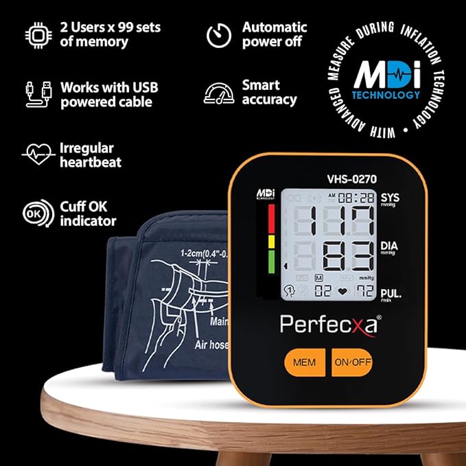 Perfecxa Digital Blood Pressure Machine, MDI - Measure During Inflation with No Sound and No Vibration (Result in 20-30 Seconds) Comes with 2 year Warranty