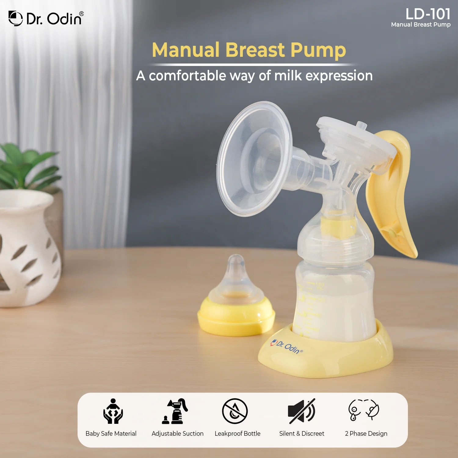 Dr. Odin Manual Breast pump for feeding mothers. BPA free silicone attachments.