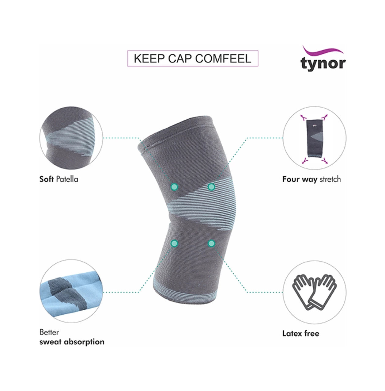 TYNOR Knee Cap (Comfeel) mild support nylon exterior premium knee cap for men and women