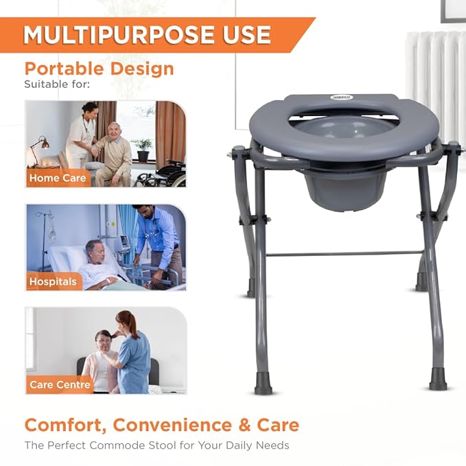 Vissco Comfort Premium Portable Commode Stool with Attached Bucket
